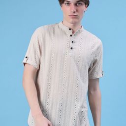 V-Mart Men Self Design Mandarin Collar Cotton T-shirt-picture-16