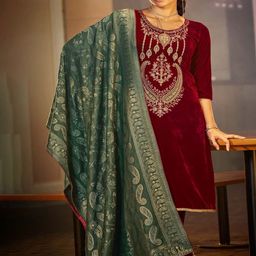DRAVINAM Trends Floral Embroidered Velvet Unstitched Dress Material-image-93