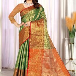 VISHNU CREATIONS Floral Zari Pure Silk Banarasi Saree-image-6