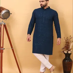 Larwa Men Embroidered Regular Sequinned Kurta with Trousers-picture-9