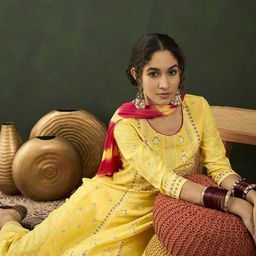 Sangria Floral Printed Straight Kurta With Palazzo & Dupatta Set-picture-55