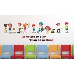 LANSTICK Brown & Red Little Kids Playing Together Self Adhesive Wall Sticker-0