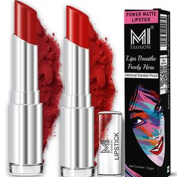 MI FASHION Set Of 2 Creme Matte Bold Velvet Lipstick - 3.5 g Each - Cherrywood & Red Wine-10