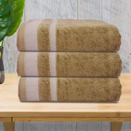 Myntra Elegant Homes Beige & Off White 3 Pieces Striped 500 GSM Cotton Towel Set-17