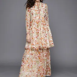 Inddus Floral Printed & Mirror Work Tunic With Sharara-picture-14