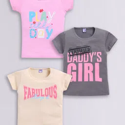 Here&Now X Game Begins Girls Set of 3 Assorted Printed Pure Cotton T-shirts-image-93