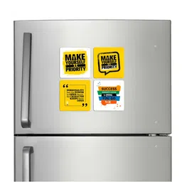 ARTBUG 4-Pcs Yellow & Black Motivational Quotes Printed Fridge Magnets-image-65