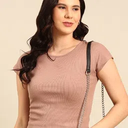 De Moza Solid Cotton Round Neck Crop Top-image-85