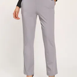 Aumbe Women Solid Slim Fit Mid-Rise Flat-Front Formal Trousers-image-55