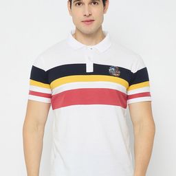 Duke Men Striped Polo Collar Cotton Slim Fit T-shirt-image-87