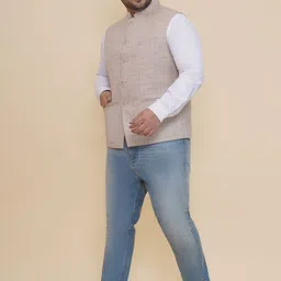 John Pride Men Plus Size Checked Nehru Jacket image 3