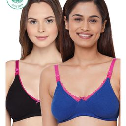 Inner Sense Antimicrobial Maternity Nursing Bra Pack of 2 - Blue Black-image-50