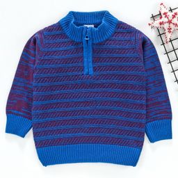 Babyhug Full Sleeves Stripe Sweater - Royal Blue Maroon-image-2