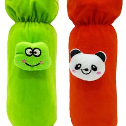 Brandonn Velvet Feeding Bottle Covers With Animal Motifs Fits 250 ml Bottle Set of 2 - Red Green-image-82