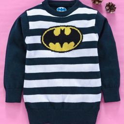 Mom's Love Full Sleeves Striped Pullover Sweater Batman Design - Navy Blue-image-74