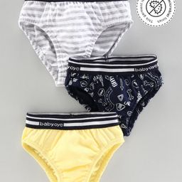 Babyoye Cotton Blend Briefs Multiprint Pack of 3 - Yellow Navy Blue Light Grey-image-41