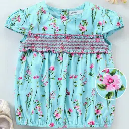 Babyoye Cap Sleeves Woven Top Floral Print - Light Blue-picture-16