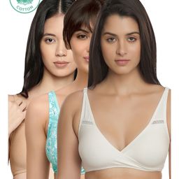 Inner Sense Pack Of 3 Floral Design Organic Cotton Antimicrobial Sleeping & Feeding Bra - Multi Color-picture-24
