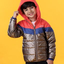 Babyhug Full Sleeves Hooded Padded Jacket  Let's Race Embroidery - Red Silver-image-16