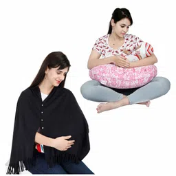 Lulamom 100% Cotton Nursing Shawl and Pillow Combo - Pink-picture-1