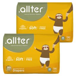 Allter Organic Bamboo ExplorerPrint Taped Diapers For Medium Size - 28 Pieces(Pack of 2)-image-64