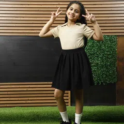 Athena Girl Striped Shirt Collar Top With Skirt-image-73