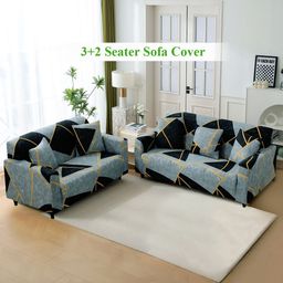 HOKIPO Multicolor Abstract Geometry Print 5 Seater Fully Covered Stretchable Sofa Cover-image-22
