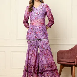 DEEBACO Printed Kurti With Sharara Co-Ords-image-57