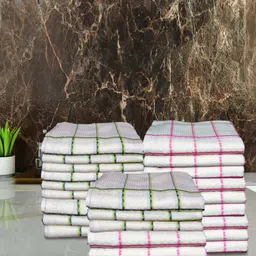 Aura White & Pink 24 Pieces Checked Hand Towels-picture-32