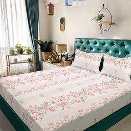 KLOTTHE Pink Floral 300 TC Cotton Blend Double Bedsheet in Book Fold Packing-image-78