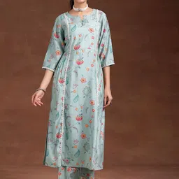 Libas Women Floral Printed Pleated Beads and Stones Kurta with Trousers-picture-3