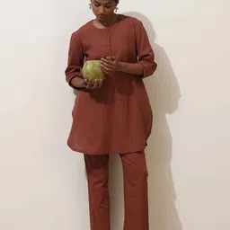trueBrowns Brown Cotton Kurta Co-Ord Set-picture-30