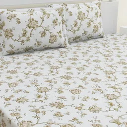 HOME AFFAIRS Gold-Toned & White Floral 210 TC Single Bedsheet Set 1.52 m x 2.28 m-image-40