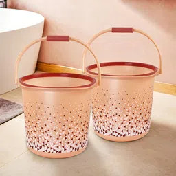 Kuber Industries Brown & White 2 Pieces Geometric Printed Bathroom Bucket 24L-44
