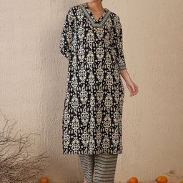 Indo Era Women Printed Regular Pure Cotton Kurta with Trousers-image-48