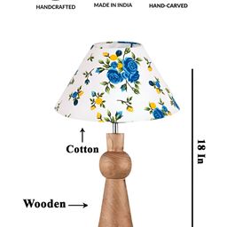 Devansh White & Blue Floral Printed Frustum Shaped Wooden Table Lamp-picture-25