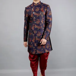 Manish Creations Brocade Mandarin Collar Sherwani Set-picture-49