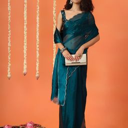 Tikhi Imli Sequinned Scalloped Border Satin Saree image 4