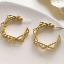 Estailo fashion Gold-Plated Geometric Half Hoop Earrings-image-78