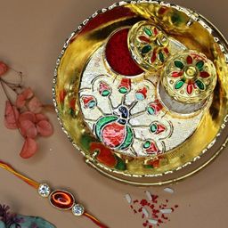 Anouk Set Of 3 Stones Studded Thread Rakhis With Card & Pooja Thali-14