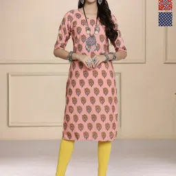HERE&NOW Selection Of 3 Ethnic Motifs Printed Round Neck Straight Kurta-image-89