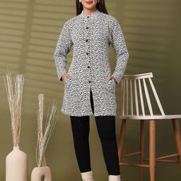 Clora Creation Women Printed Woollen Longline Cardigan with Fuzzy Detail-10