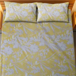 HARYANA HOOPS Yellow & White Floral Printed 220 TC Queen Bedsheet Set 2.36m x 2.05m-image-59