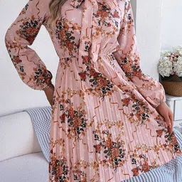 StyleCast x Revolte Polyester Floral Printed Puff Sleeve Floral Fit and Flare Dress-image-16