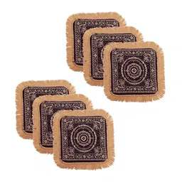 Kuber Industries Purple 6 Pieces Printed Velvet Pooja Mats-43