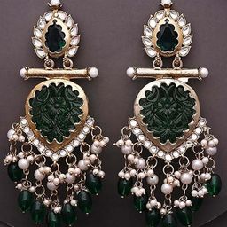 MADDY SPACE Gold-Plated Artificial Stones Studded And Beaded Drop Earrings image 3