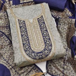 BlissFlair Floral Printed Thread Work Chanderi Cotton Unstitched Dress Material-image-89