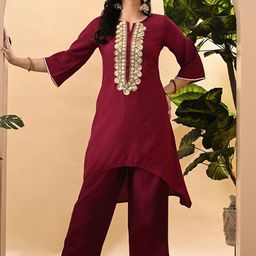 Myshka Women Ethnic Motifs Embroidered Regular Sequinned Kurta with Trousers & With Dupatta-image-98