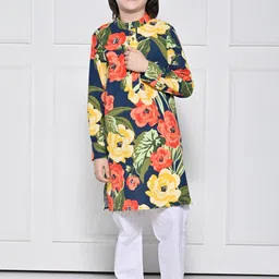 THE PONY & PEONY CO. Boys Floral Printed Pure Cotton Kurta with Pyjama-picture-45