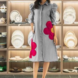 WEAVLLITE Women Floral Printed Puff Sleeves Knee Length Shirt Dress-picture-17